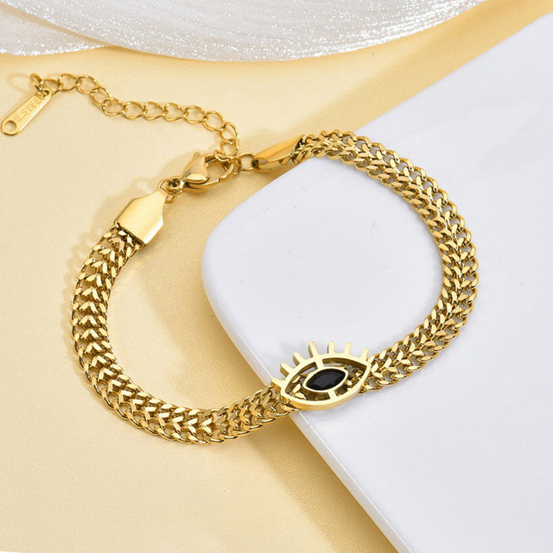 Gold Plated Stainless Steel Anti Tarnish Evil Eye themed Wraparound Bracelet For Women