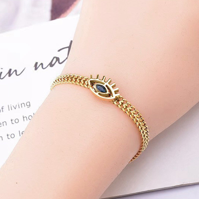 Gold Plated Stainless Steel Anti Tarnish Evil Eye themed Wraparound Bracelet For Women