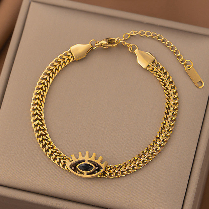 Gold Plated Stainless Steel Anti Tarnish Evil Eye themed Wraparound Bracelet For Women