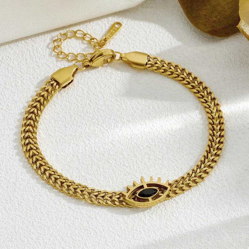 Gold Plated Stainless Steel Anti Tarnish Evil Eye themed Wraparound Bracelet For Women