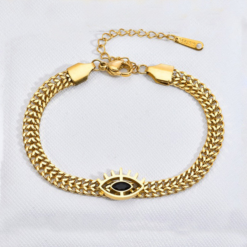 Gold Plated Stainless Steel Anti Tarnish Evil Eye themed Wraparound Bracelet For Women