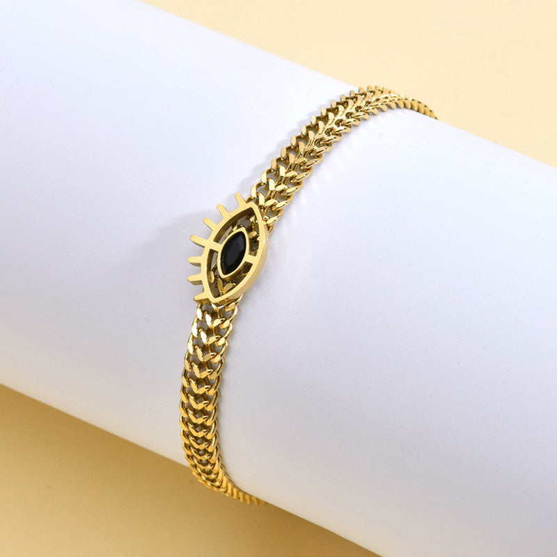 Gold Plated Stainless Steel Anti Tarnish Evil Eye themed Wraparound Bracelet For Women