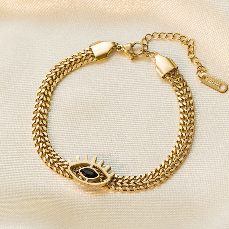 Gold Plated Stainless Steel Anti Tarnish Evil Eye themed Wraparound Bracelet For Women