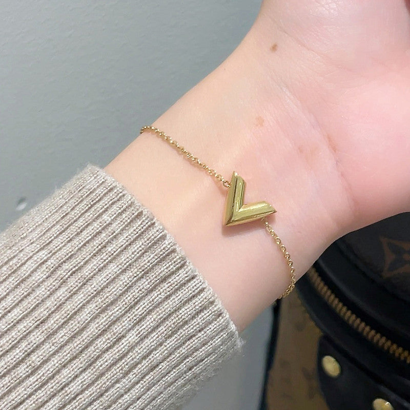 Gold Plated Stainless Steel Anti Tarnish V-Shaped Wraparound Bracelet For Women