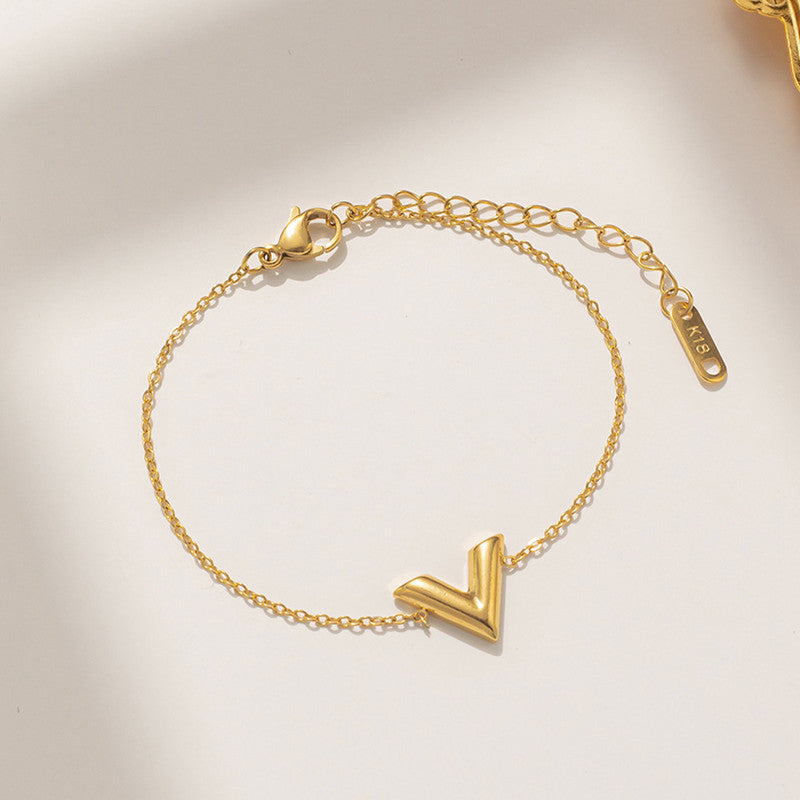 Gold Plated Stainless Steel Anti Tarnish V-Shaped Wraparound Bracelet For Women
