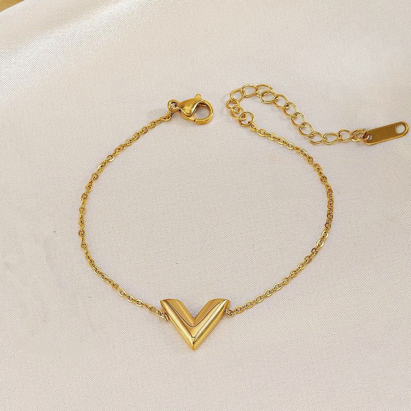 Gold Plated Stainless Steel Anti Tarnish V-Shaped Wraparound Bracelet For Women