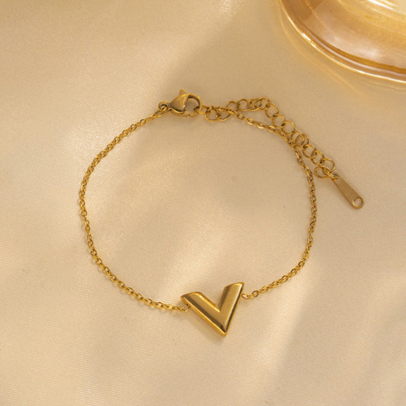 Gold Plated Stainless Steel Anti Tarnish V-Shaped Wraparound Bracelet For Women