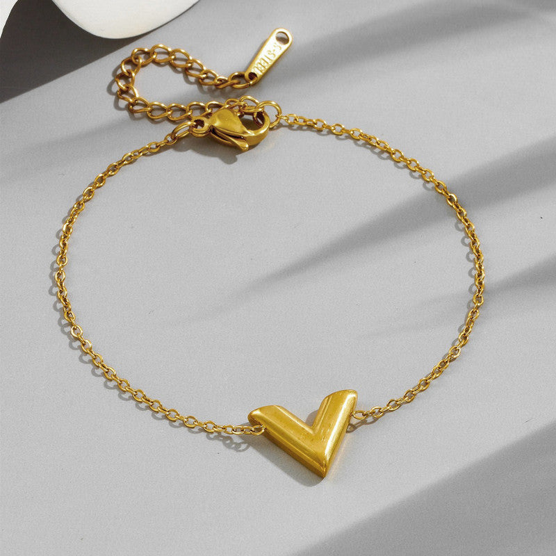 Gold Plated Stainless Steel Anti Tarnish V-Shaped Wraparound Bracelet For Women
