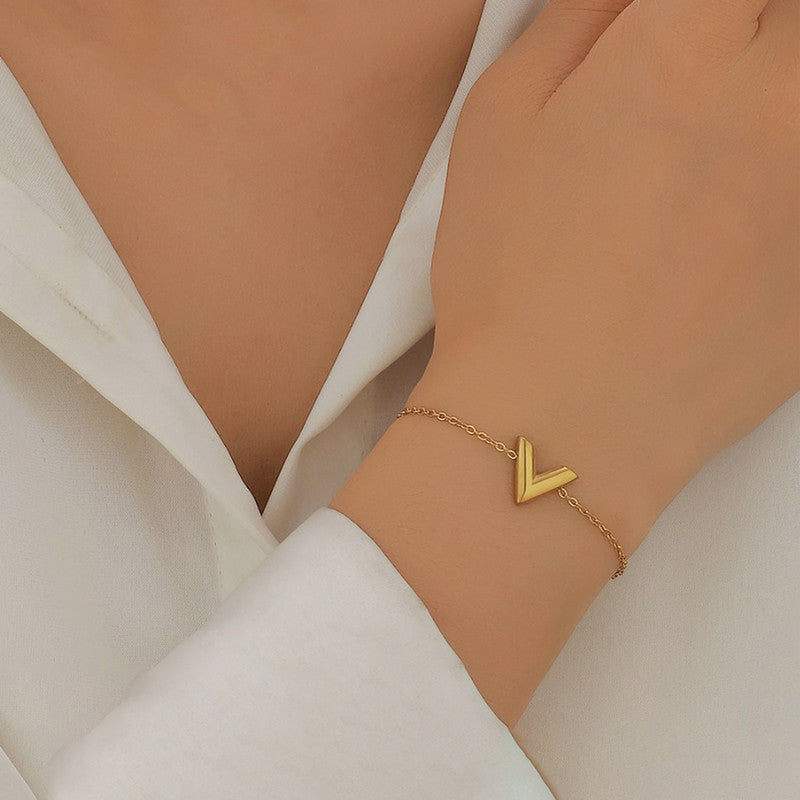 Gold Plated Stainless Steel Anti Tarnish V-Shaped Wraparound Bracelet For Women