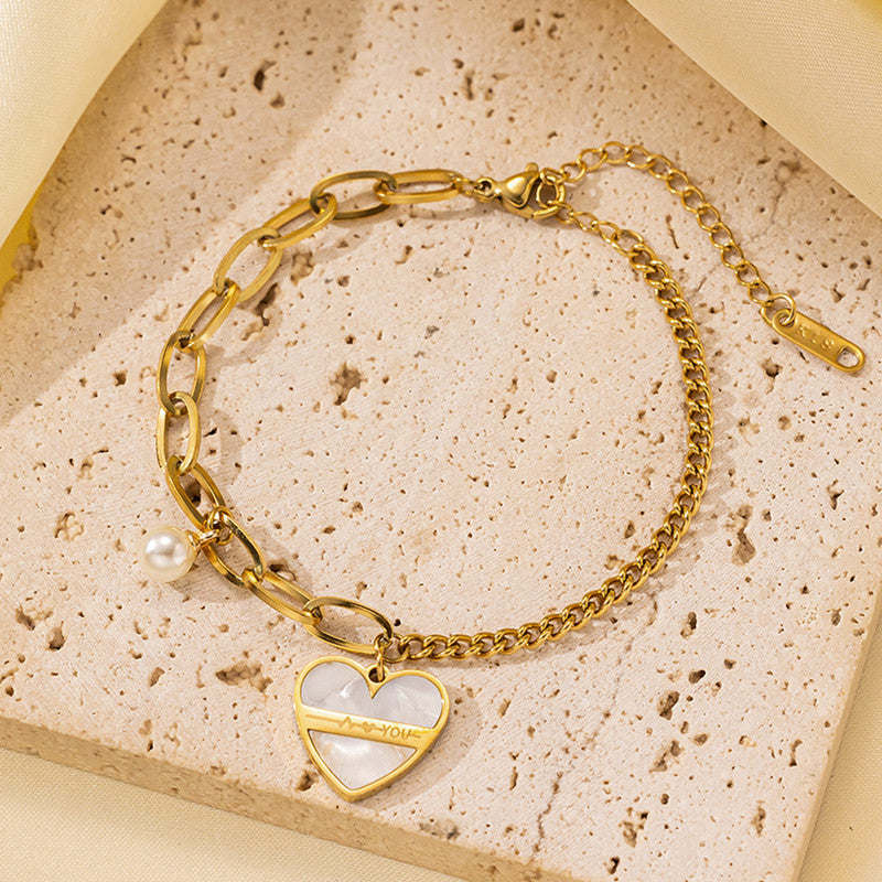 Gold Plated Stainless Steel Anti Tarnish Heart themed Wraparound Bracelet For Women