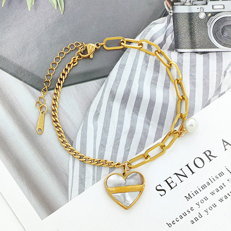 Gold Plated Stainless Steel Anti Tarnish Heart themed Wraparound Bracelet For Women