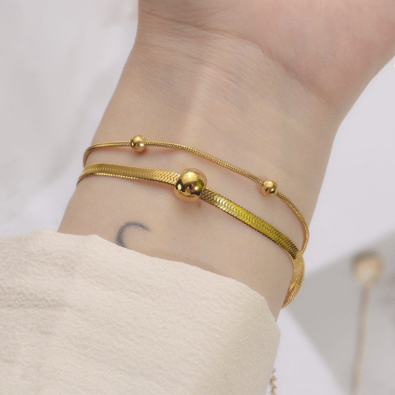 Gold Plated Stainless Steel Anti Tarnish Snake chain Geometric Wraparound Bracelet