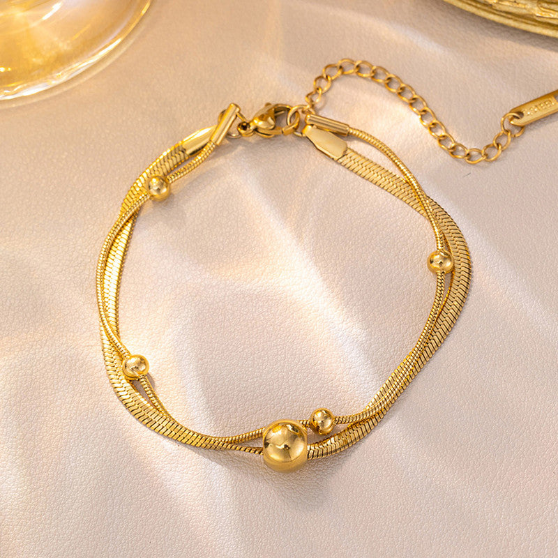 Gold Plated Stainless Steel Anti Tarnish Snake chain Geometric Wraparound Bracelet