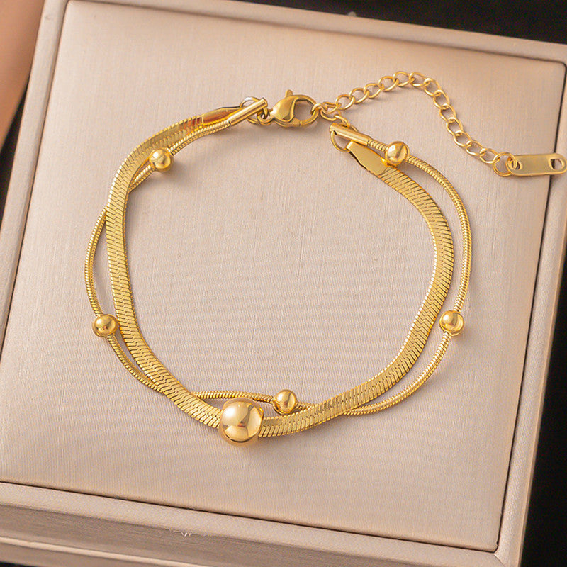 Gold Plated Stainless Steel Anti Tarnish Snake chain Geometric Wraparound Bracelet