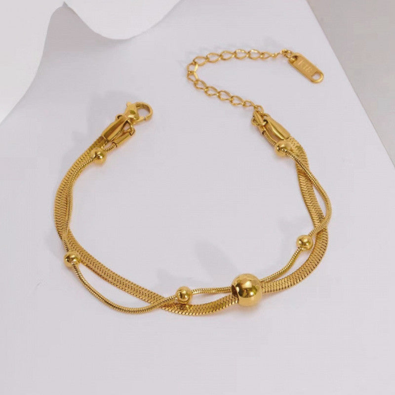 Gold Plated Stainless Steel Anti Tarnish Snake chain Geometric Wraparound Bracelet