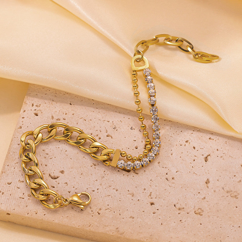 Gold Plated Stainless Steel Anti Tarnish Stone Studded Miami Cuban Link Bracelet
