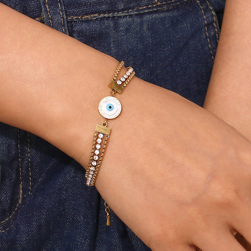 Gold Plated Stainless Steel Anti-Tarnish Evil Eye Wraparound Bracelet