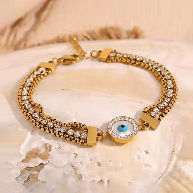 Gold Plated Stainless Steel Anti-Tarnish Evil Eye Wraparound Bracelet
