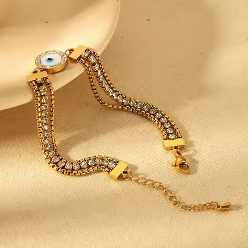Gold Plated Stainless Steel Anti-Tarnish Evil Eye Wraparound Bracelet