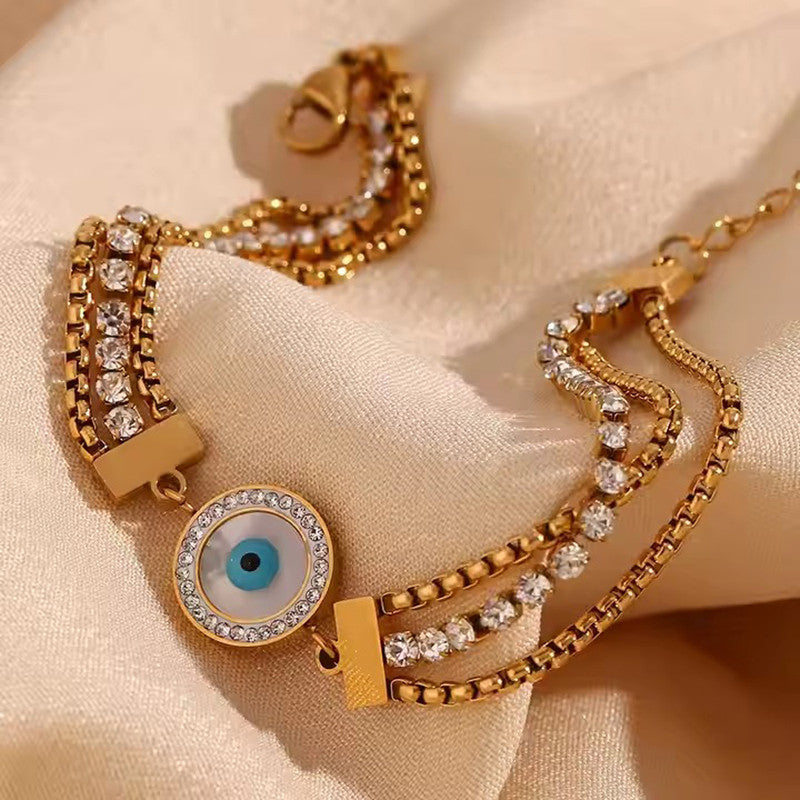 Gold Plated Stainless Steel Anti-Tarnish Evil Eye Wraparound Bracelet