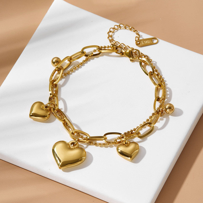 Gold Plated Stainless Steel Anti-Tarnish Heart Themed Wraparound Bracelet