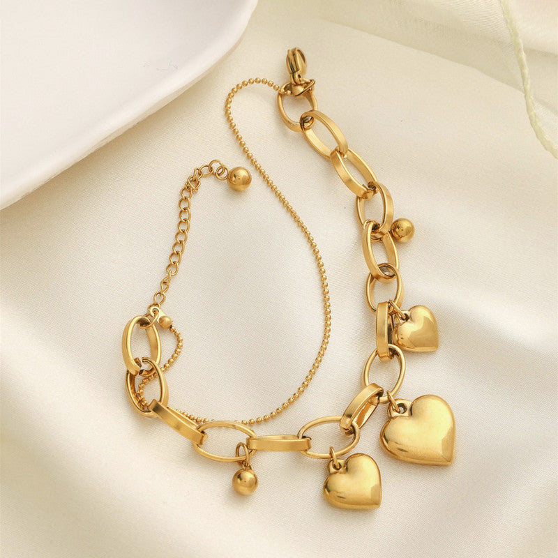 Gold Plated Stainless Steel Anti-Tarnish Heart Themed Wraparound Bracelet