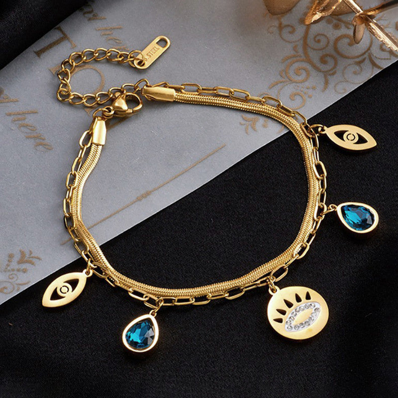 Gold Plated Stainless Steel Anti-Tarnish Evil Eye Wraparound Bracelet