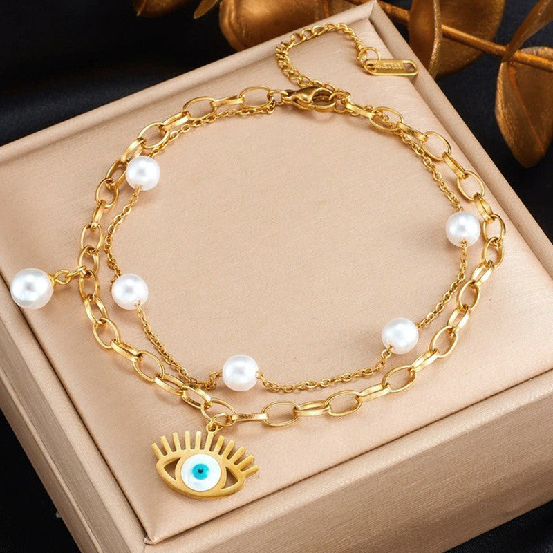 Gold Plated Stainless Steel Anti-Tarnish Evil Eye Wraparound Bracelet