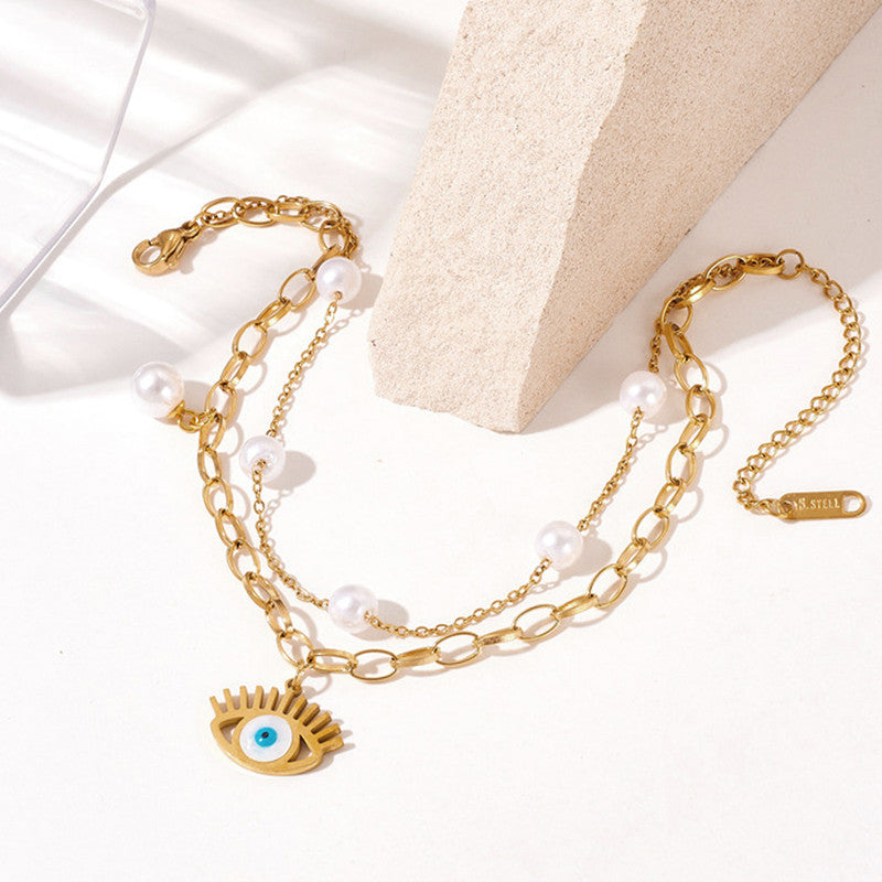 Gold Plated Stainless Steel Anti-Tarnish Evil Eye Wraparound Bracelet
