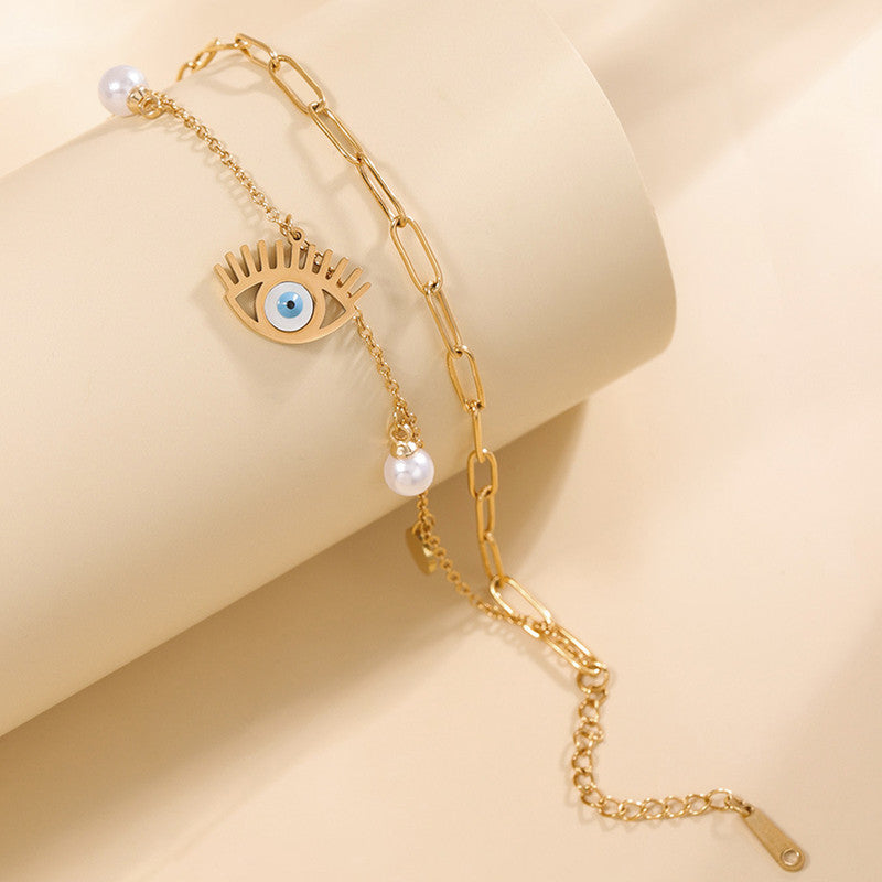 Gold Plated Stainless Steel Anti-Tarnish Evil Eye Wraparound Bracelet