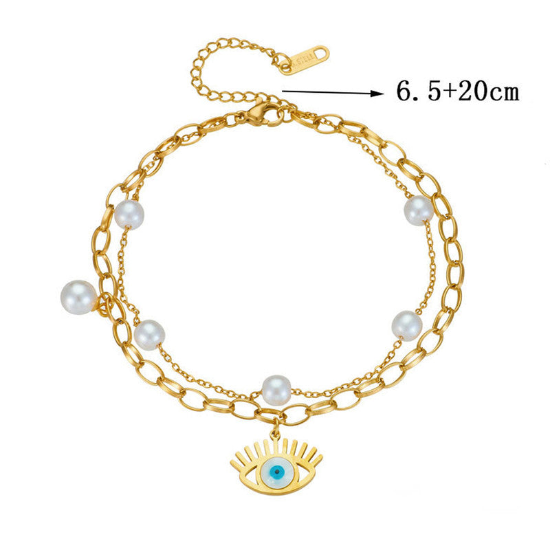 Gold Plated Stainless Steel Anti-Tarnish Evil Eye Wraparound Bracelet