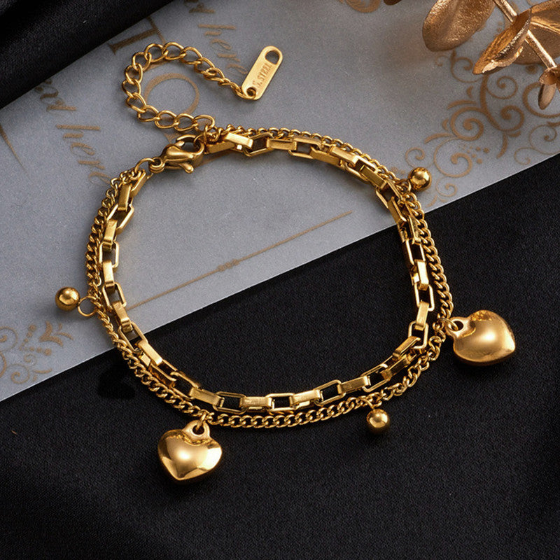 Gold Plated Stainless Steel Anti-Tarnish Heart Themed Wraparound Bracelet