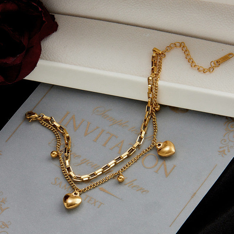 Gold Plated Stainless Steel Anti-Tarnish Heart Themed Wraparound Bracelet