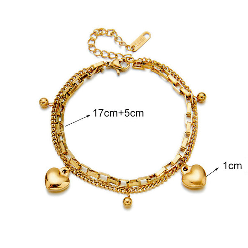 Gold Plated Stainless Steel Anti-Tarnish Heart Themed Wraparound Bracelet
