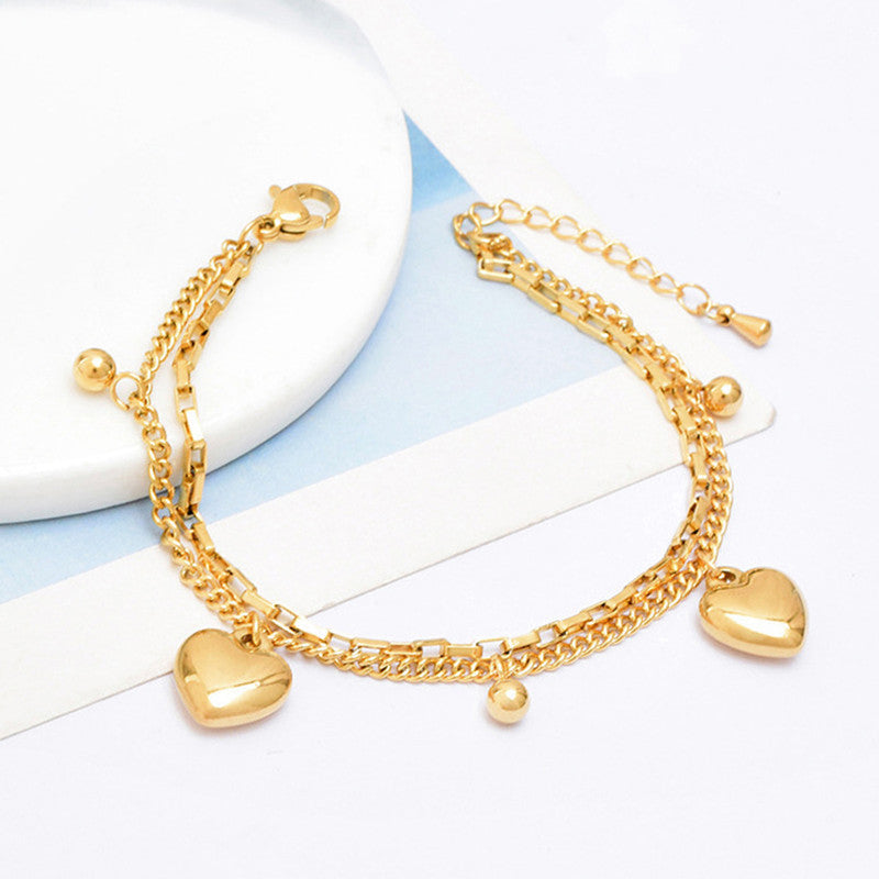 Gold Plated Stainless Steel Anti-Tarnish Heart Themed Wraparound Bracelet