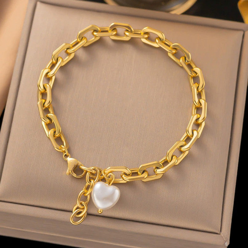Gold Plated Anti Tarnish Stainless Steel Pearl Studded Wraparound Bracelet
