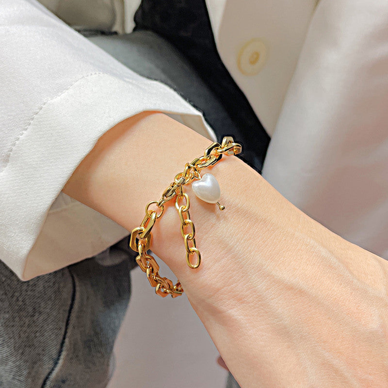 Gold Plated Anti Tarnish Stainless Steel Pearl Studded Wraparound Bracelet