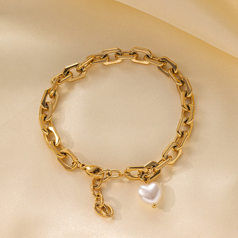 Gold Plated Anti Tarnish Stainless Steel Pearl Studded Wraparound Bracelet