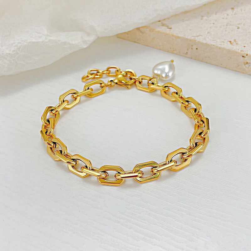 Gold Plated Anti Tarnish Stainless Steel Pearl Studded Wraparound Bracelet