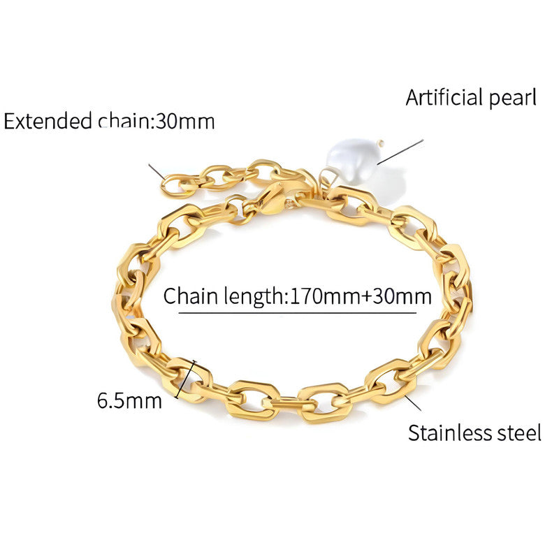 Gold Plated Anti Tarnish Stainless Steel Pearl Studded Wraparound Bracelet