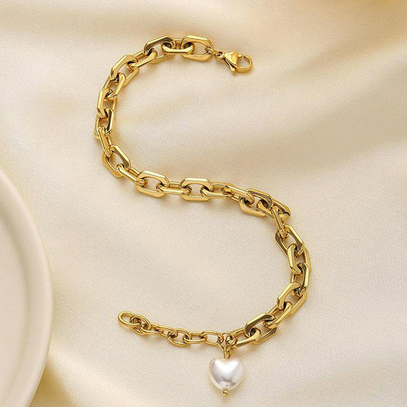 Gold Plated Anti Tarnish Stainless Steel Pearl Studded Wraparound Bracelet