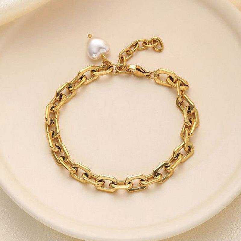 Gold Plated Anti Tarnish Stainless Steel Pearl Studded Wraparound Bracelet