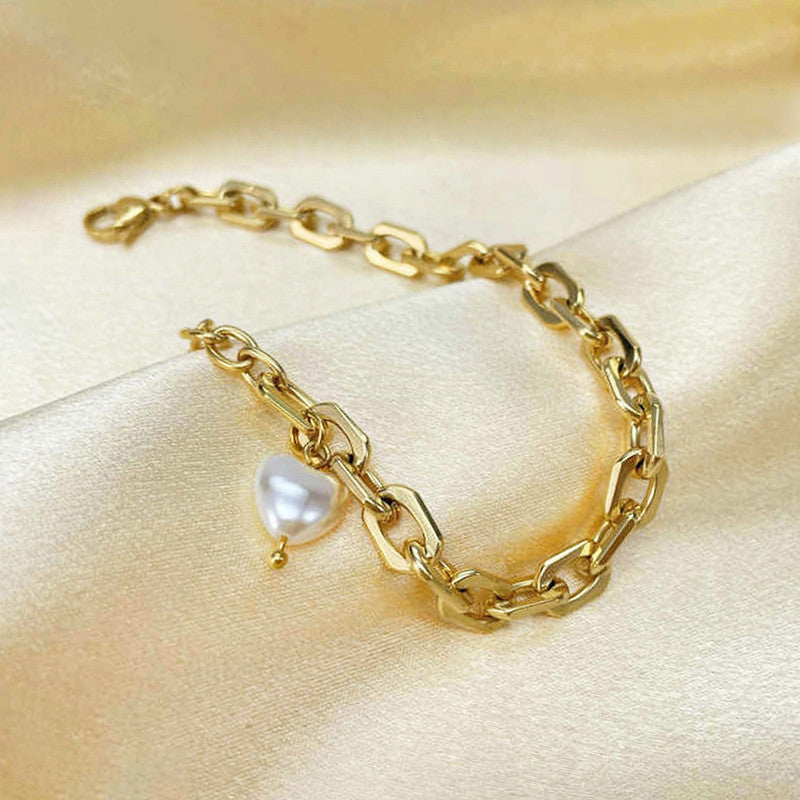 Gold Plated Anti Tarnish Stainless Steel Pearl Studded Wraparound Bracelet