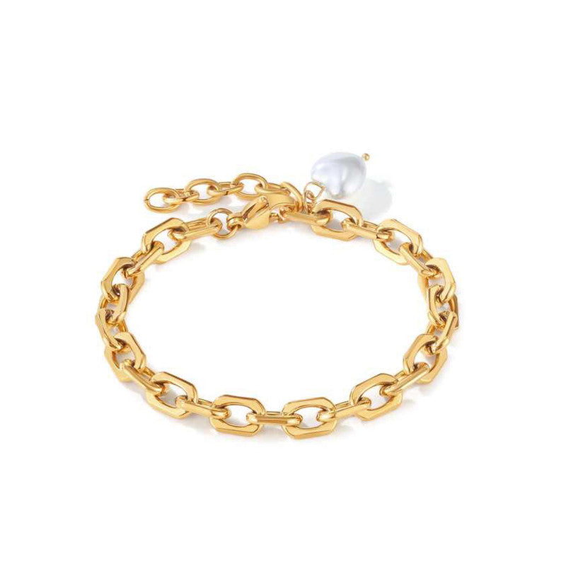 Gold Plated Anti Tarnish Stainless Steel Pearl Studded Wraparound Bracelet