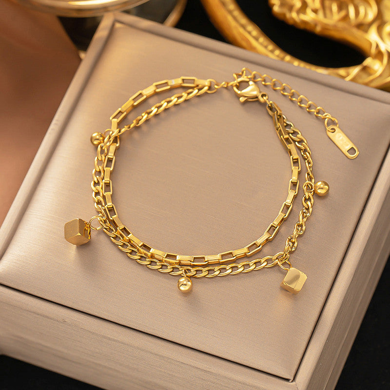 Gold Plated Anti Tarnish Stainless Steel Cube themed Wraparound Bracelet