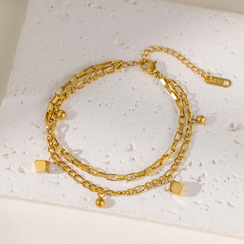 Gold Plated Anti Tarnish Stainless Steel Cube themed Wraparound Bracelet