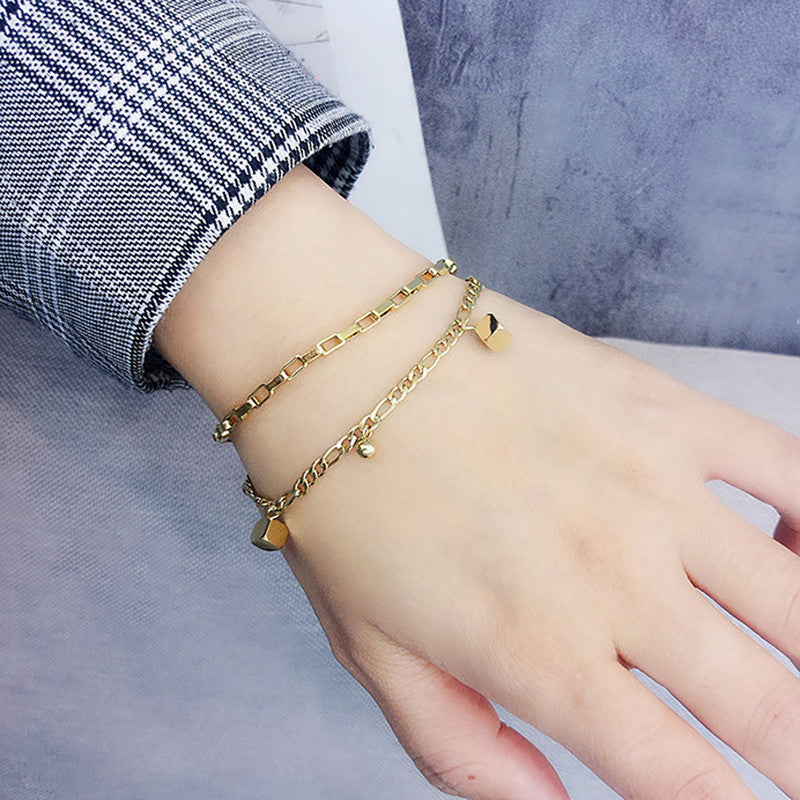 Gold Plated Anti Tarnish Stainless Steel Cube themed Wraparound Bracelet