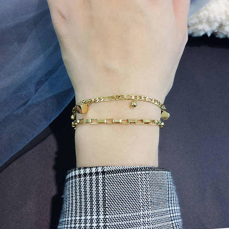 Gold Plated Anti Tarnish Stainless Steel Cube themed Wraparound Bracelet