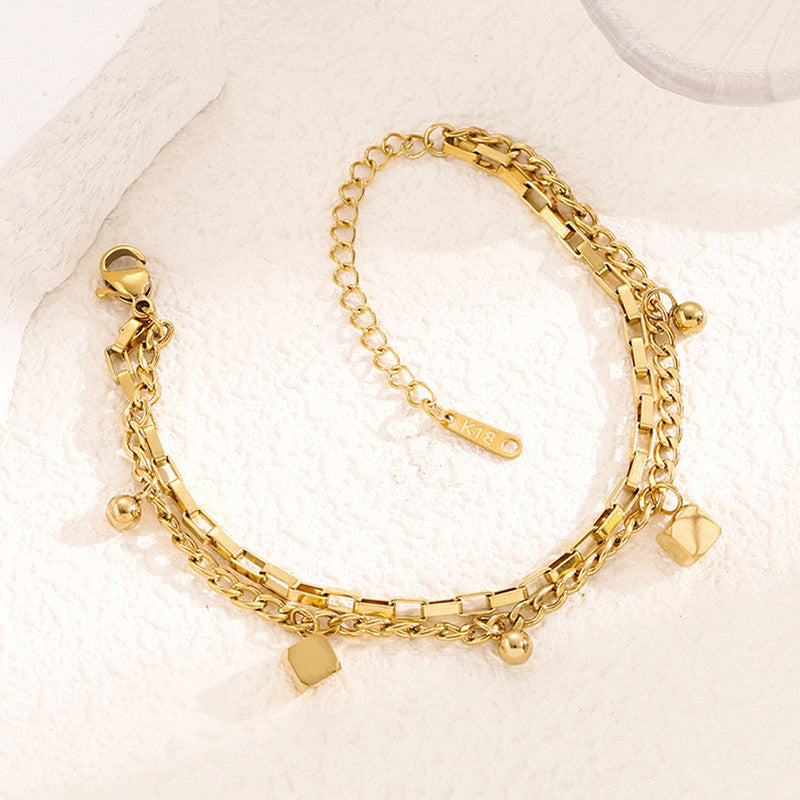 Gold Plated Anti Tarnish Stainless Steel Cube themed Wraparound Bracelet