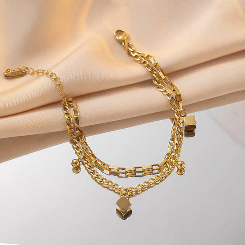 Gold Plated Anti Tarnish Stainless Steel Cube themed Wraparound Bracelet